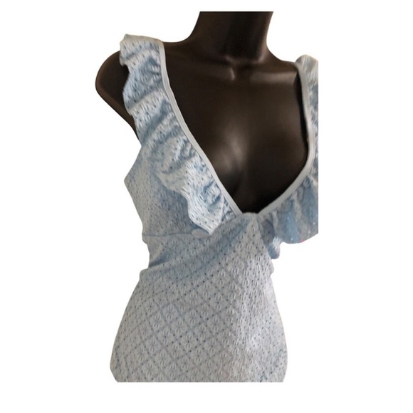 Betsey Johnson Clear sky blue 1piece Ruffle strap eyelet Swimsuit size small new - Picture 7 of 16